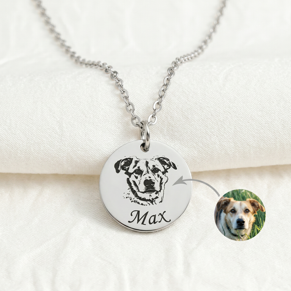 Zilvere ketting met hondenportret